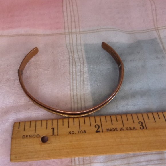Copper Cuff Bracelet With Gold Tone Design - Picture 10 of 12